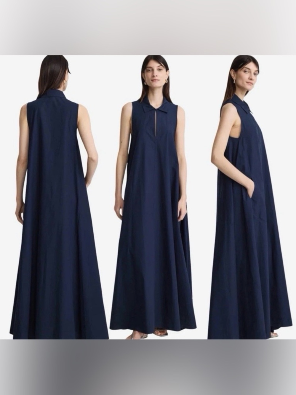 Emporio Armani Navy Sleeveless Maxi Shirt Dress